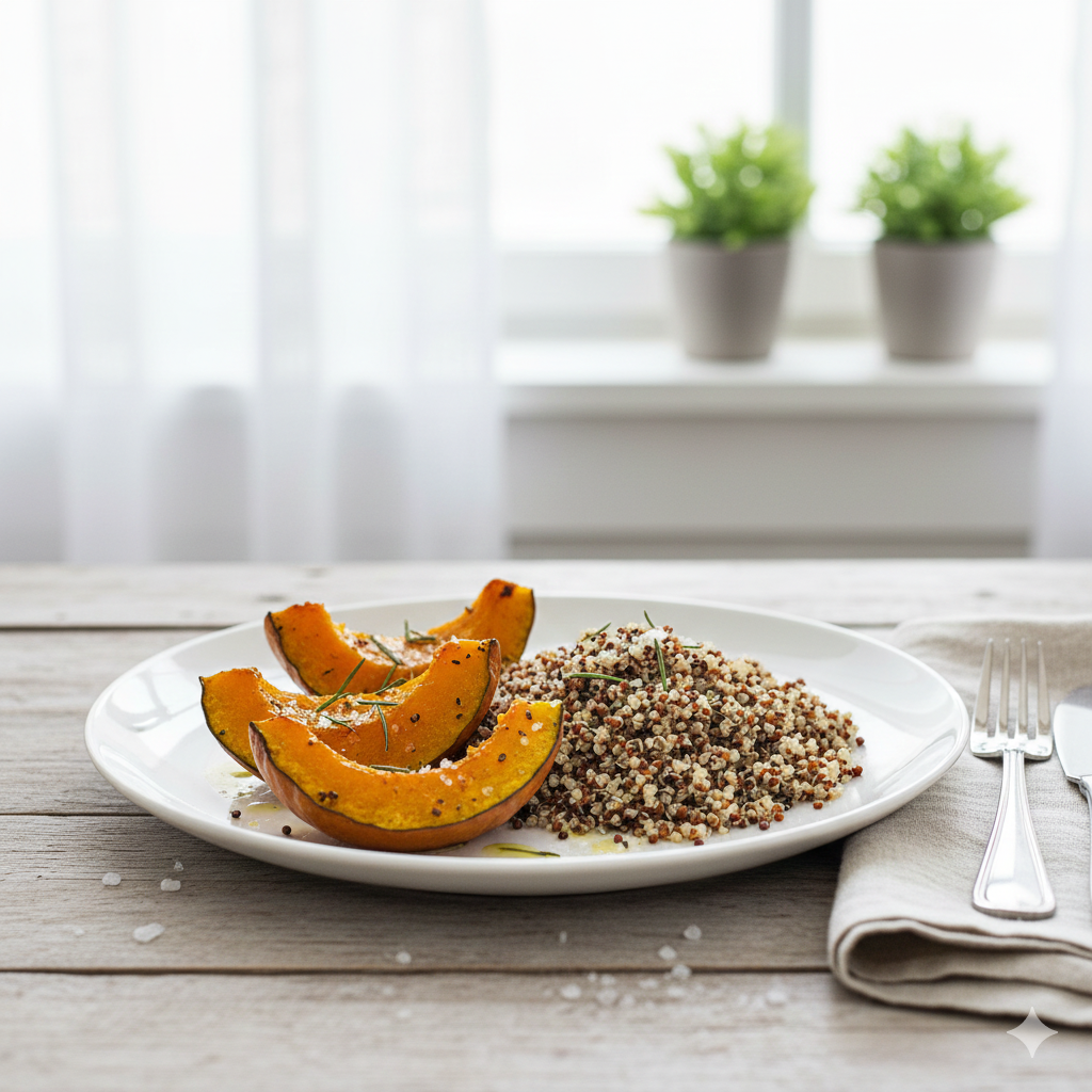 Gebackener Bio Kuerbis Mit Quinoa