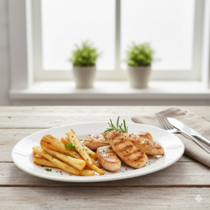 Knusprige Bio-Pastinaken-Sticks mit saftigen Putenstreifen