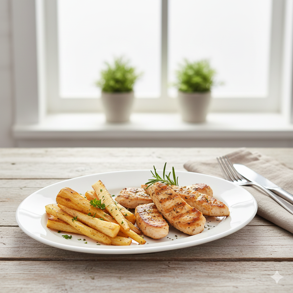 Knusprige Bio Pastinaken Sticks Mit Saftigen Putenstreifen