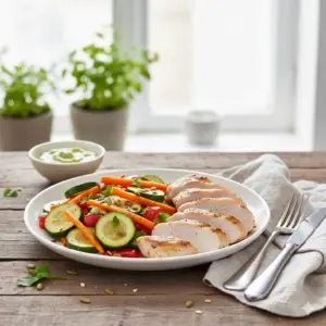 Mediterrane Bio-Zucchini-Möhren-Pfanne mit saftiger Putenbrust