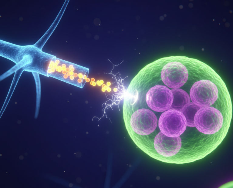 Mikroskopische Darstellung Nervenzelle triggert Mastzelle zur Histaminfreisetzung