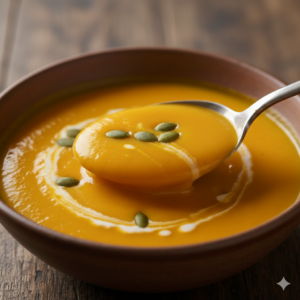 Cremige Bio-Kürbis-Ingwer-Suppe mit Kokosmilch