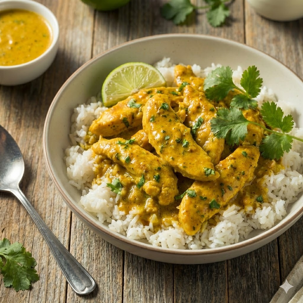 Goldene Hähnchenstreifen in Kokos-Kurkuma-Sauce | Schnell & Gesund Hähnchen in Kokos-Kurkuma-Sauce