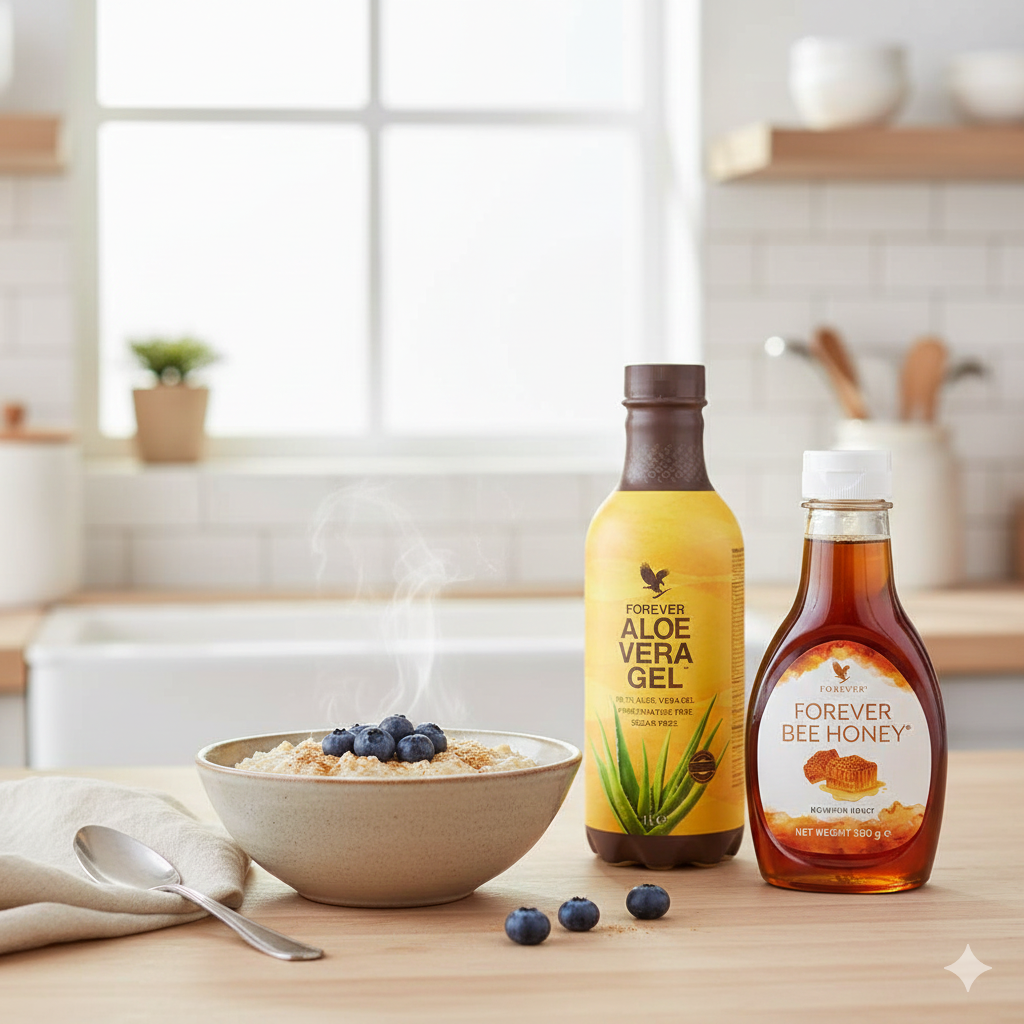 Fruehstueck Mit Forever Aloe Vera Gel Und Bee Honey Fuer Die Darmgesundheit