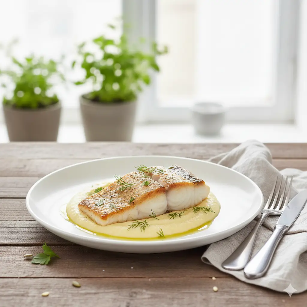 Gebratenes Dorschfilet Auf Cremigem Pastinakenpueree