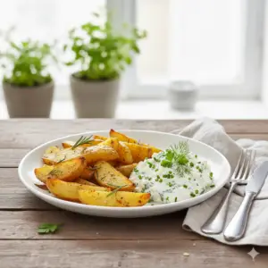 Goldene Ofenkartoffeln mit frischem Bio-Kräuterquark