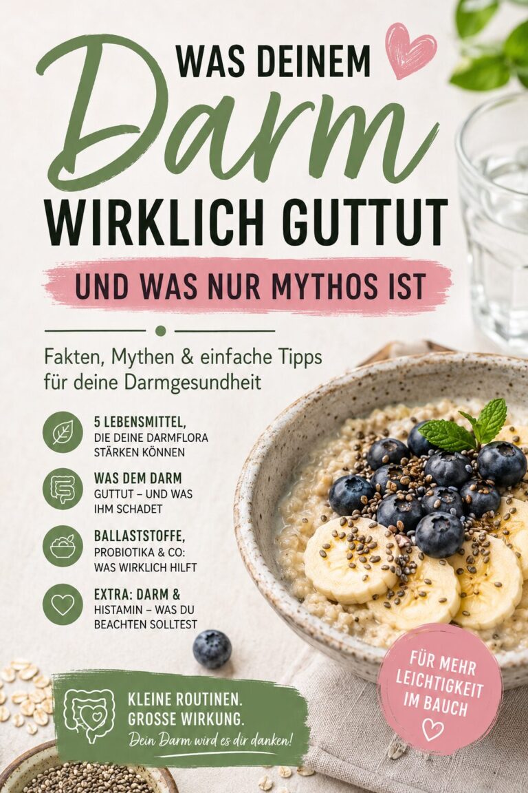 Es gibt Themen, die plötzlich überall auftauchen. Darmgesundheit gehört definitiv dazu. Früher sprach man über den Darm höchstens dann, wenn er Probleme machte. Heute wird er fast schon wie ein kleines Wellness-Zentrum im Bauch behandelt: Mikrobiom hier, Darmflora da, probiotischer Joghurt dort. Und ja, der Darm hat Aufmerksamkeit verdient. Sehr sogar. Aber zwischen echten Fakten und wohlklingenden Versprechen liegt manchmal ein ziemlich aufgeblähter Marketing-Bauch. Da wird ein fermentierter Tee schnell zum Wundermittel erklärt, ein Pulver soll angeblich die komplette Darmflora „resetten“ und irgendwo ruft jemand: „Iss einfach mehr Sauerkraut!“ Klingt praktisch. Ist aber nicht für jeden Körper sinnvoll. Gerade wenn dein Verdauungssystem empfindlich reagiert, wenn du Blähungen, Völlegefühl, Unverträglichkeiten oder Histaminprobleme kennst, brauchst du keine Darmtrends mit Glitzeretikett. Du brauchst Orientierung. Ruhig, ehrlich und alltagstauglich. Schauen wir also genauer hin: Was tut dem Darm wirklich gut? Was kann ihn aus dem Gleichgewicht bringen? Und welche einfachen Routinen helfen deiner Darmflora, ohne dass du gleich dein komplettes Leben in ein Ernährungstagebuch mit Farbcodes verwandeln musst?