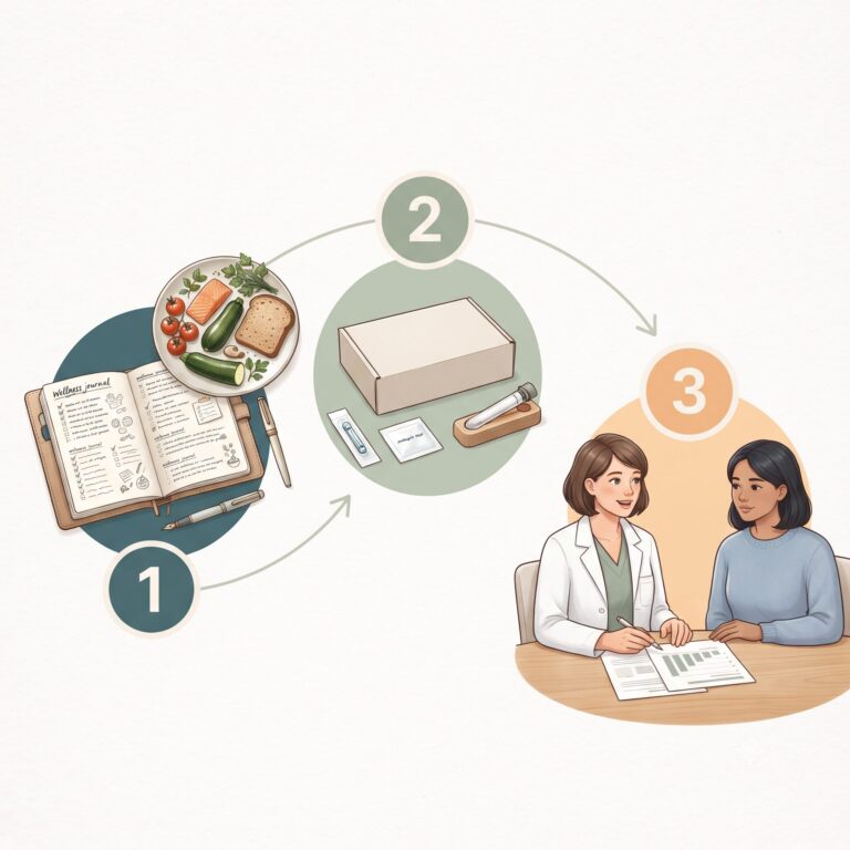 Dreistufiger Ablauf von Symptomtagebuch und Histamin-Heimtest bis zur fachlichen Auswertung beim Arzt.
